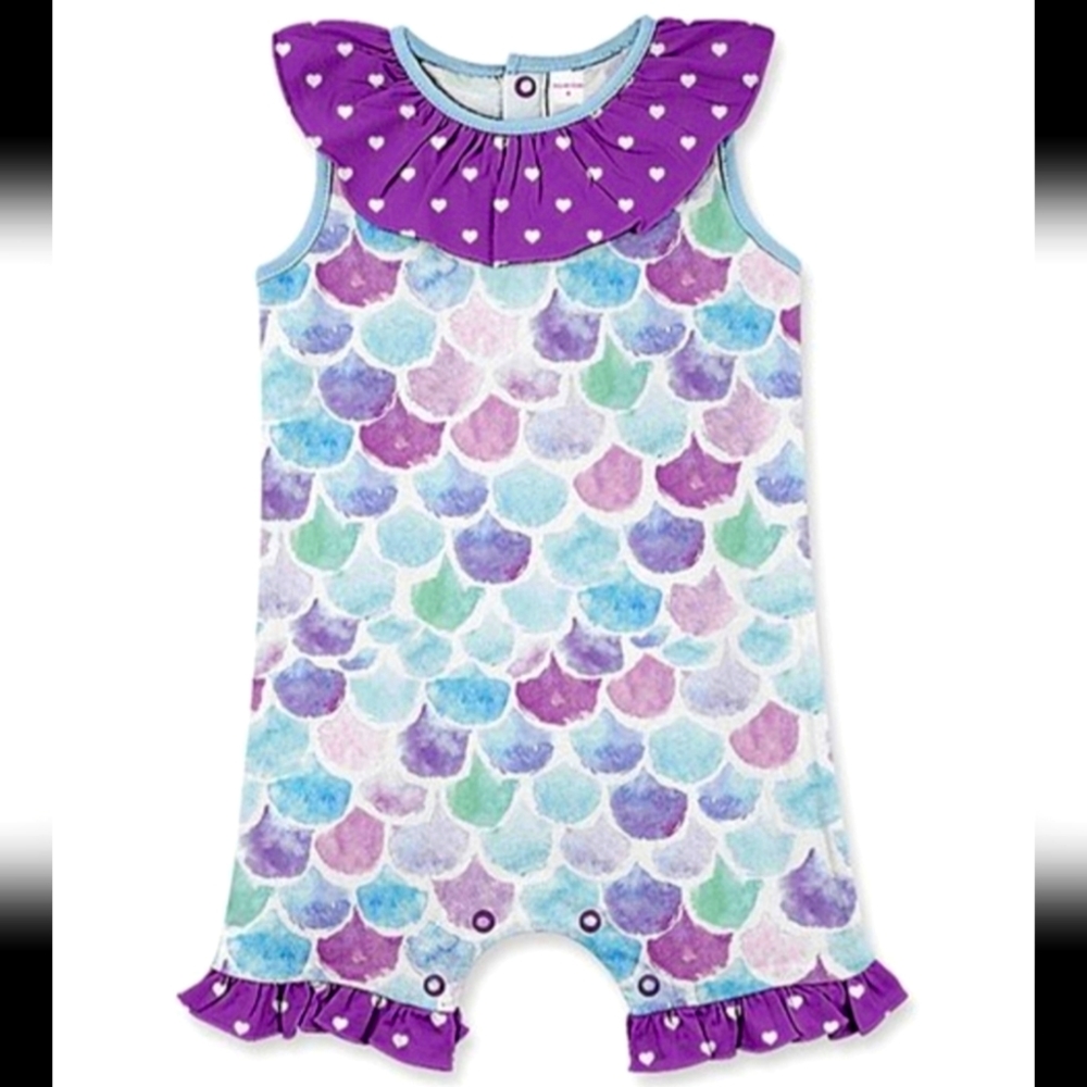 Mermaid Scale & Purple Heart Ruffle Romper